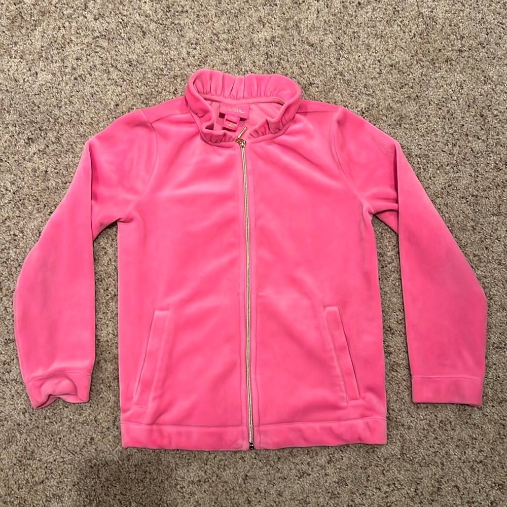 Little Girls Lilly Pulitzer zip up. Crushed velvet bright pink